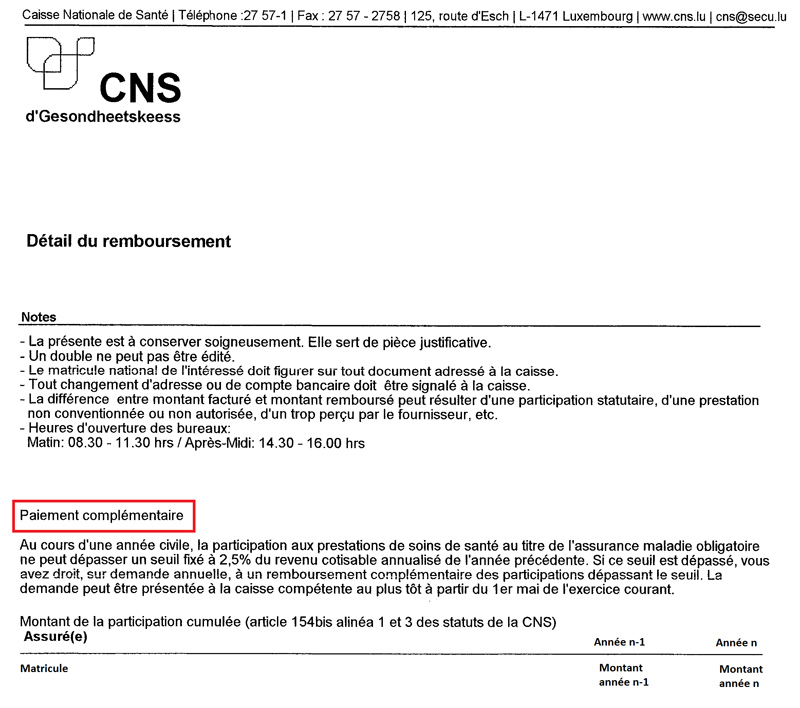 Paiement complémentaire Art154bis