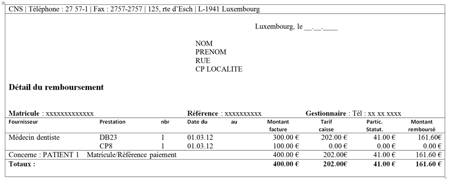 Detail Du Remboursement Assure Cns Luxembourg