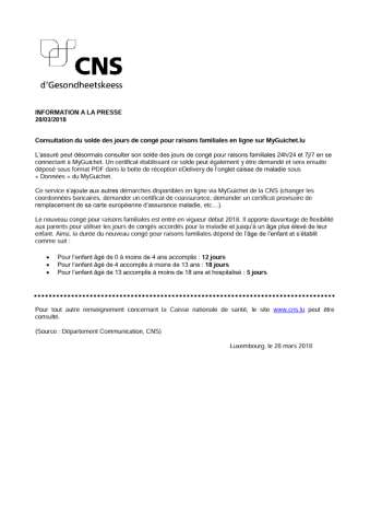 Communiqué de presse - Consultation du solde des jours de congé pour ...