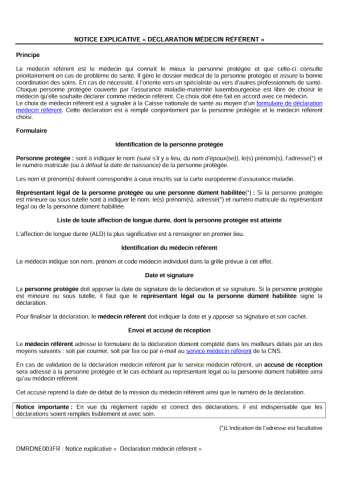 Notice explicative-Déclaration médecin référent — CNS - Luxembourg